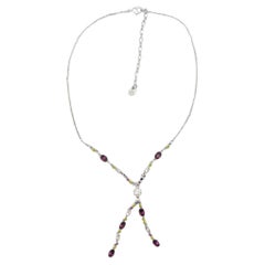 Swarovski Oval Round White Purple Green Crystals Opera Silver Y Long Necklace Swarovski Oval Round White Purple Green Crystals Opera Silver Y Long Necklace