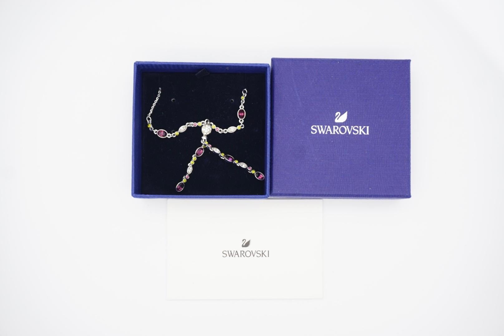 Swarovski Oval White Purple Green Crystals Tassel Y Opera Silver Long Necklace For Sale 6