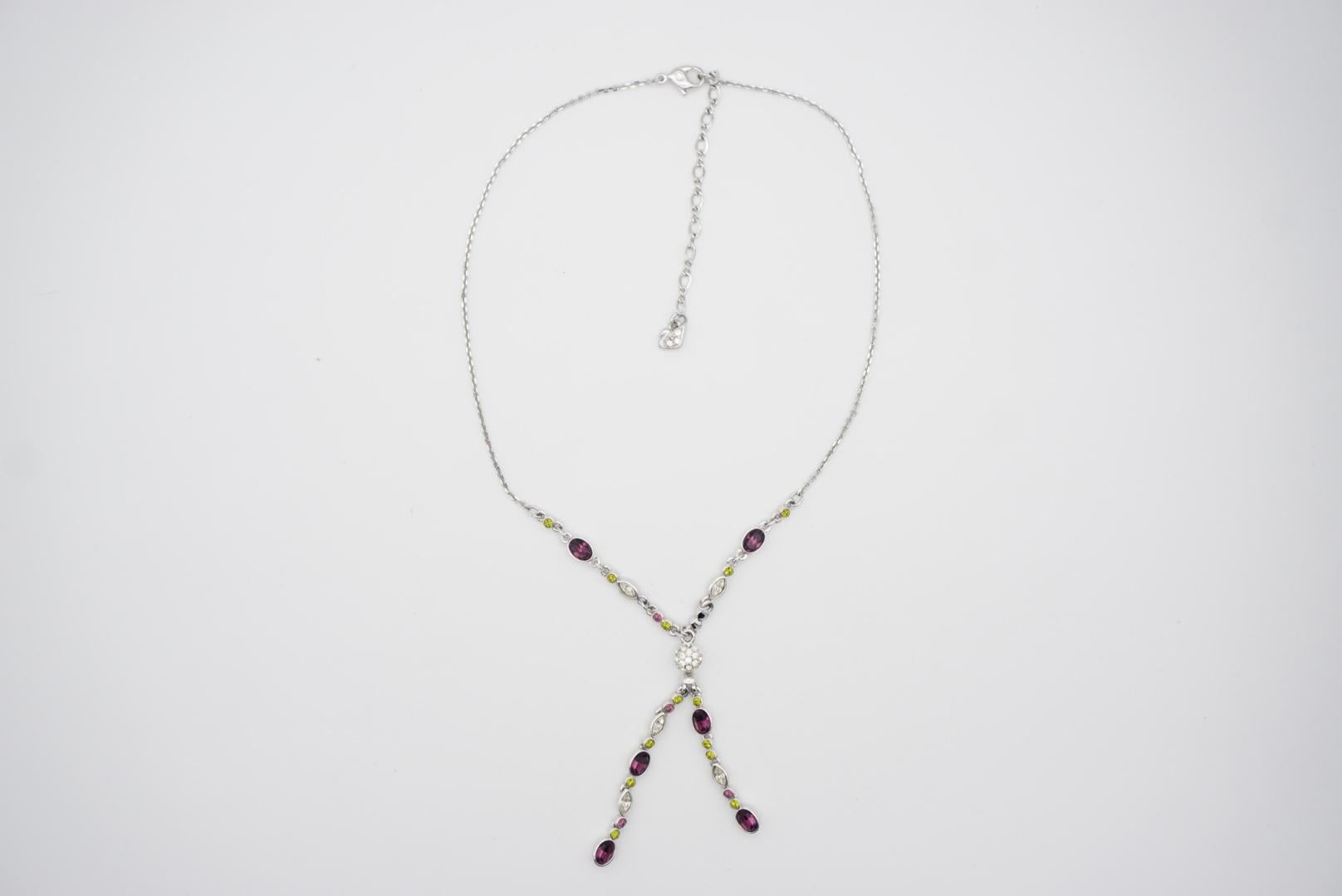 Swarovski Oval White Purple Green Crystals Tassel Y Opera Silver Long Necklace For Sale 7