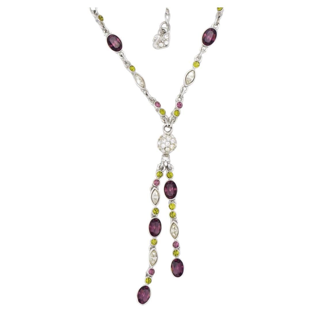 Swarovski Oval White Purple Green Crystals Tassel Y Opera Long Necklace, Silver Tone

Very excellent condition. Come with box and certificate.  100% Genuine.

Size: 46 cm, extend chain 6.0 cm.

Material: Silver-tone plated.

_ _ _

Great for
