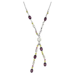 Swarovski Oval White Purple Green Crystals Tassel Y Opera Silver Long Necklace
