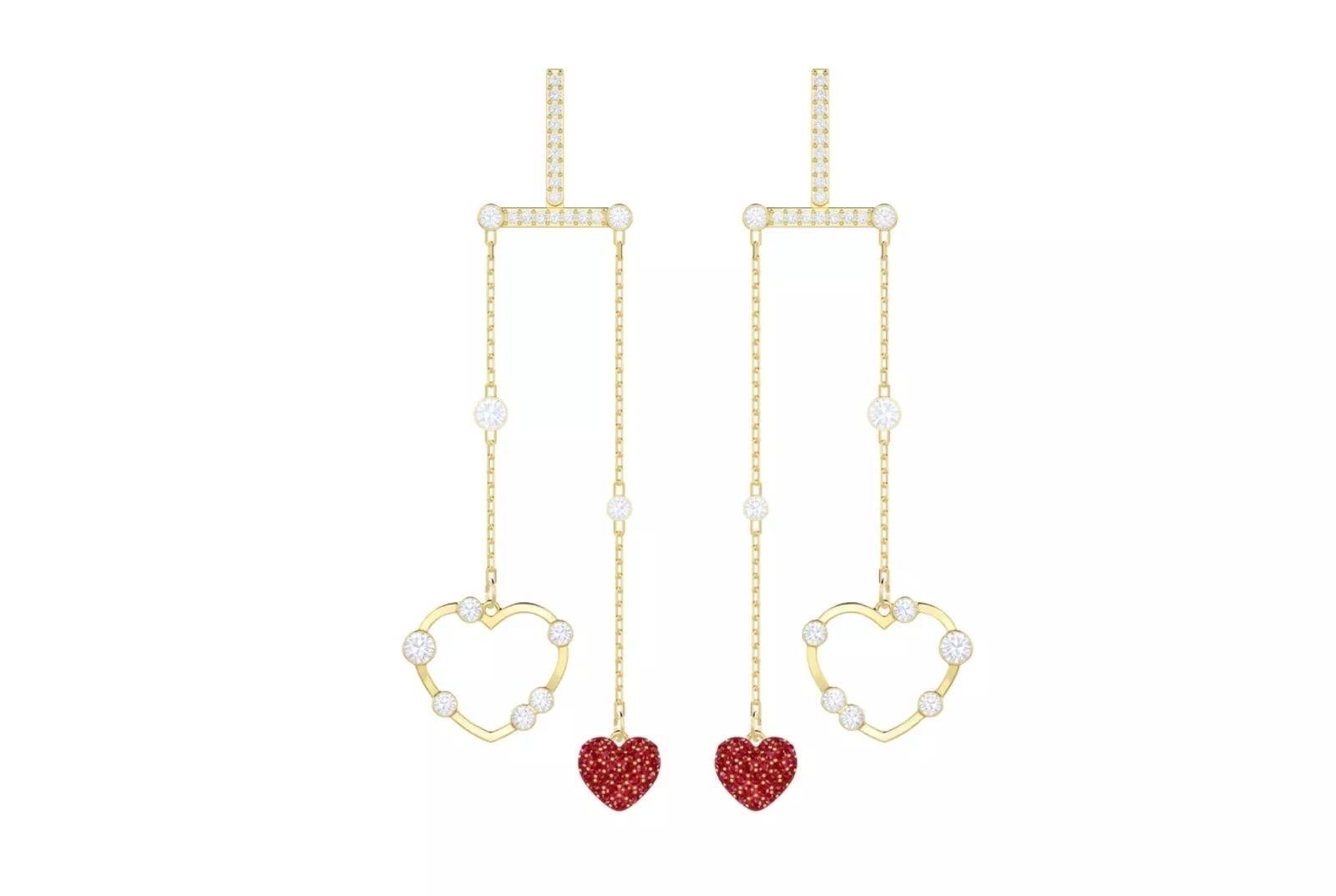 Swarovski OXO Red Heart Hove Chandelier Mobile Pierced Gold Drop Earrings, BNWT For Sale 7