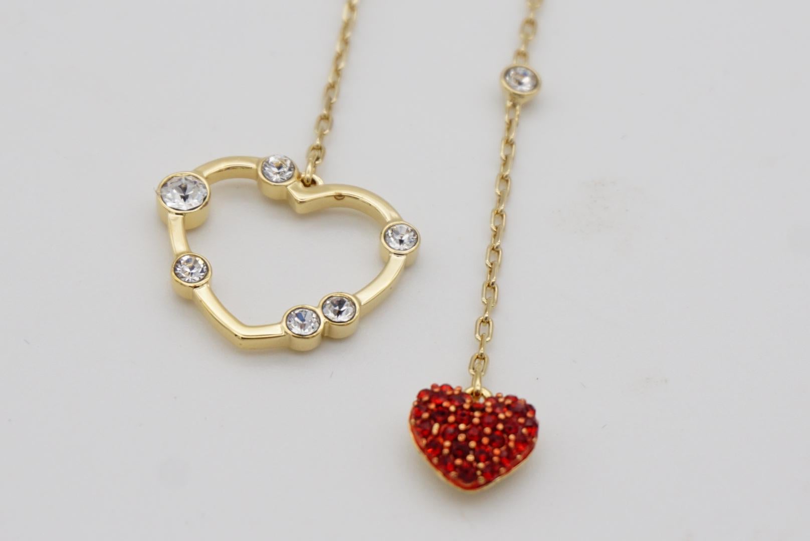 Swarovski OXO Red Heart Hove Chandelier Mobile Pierced Gold Drop Earrings, BNWT For Sale 4