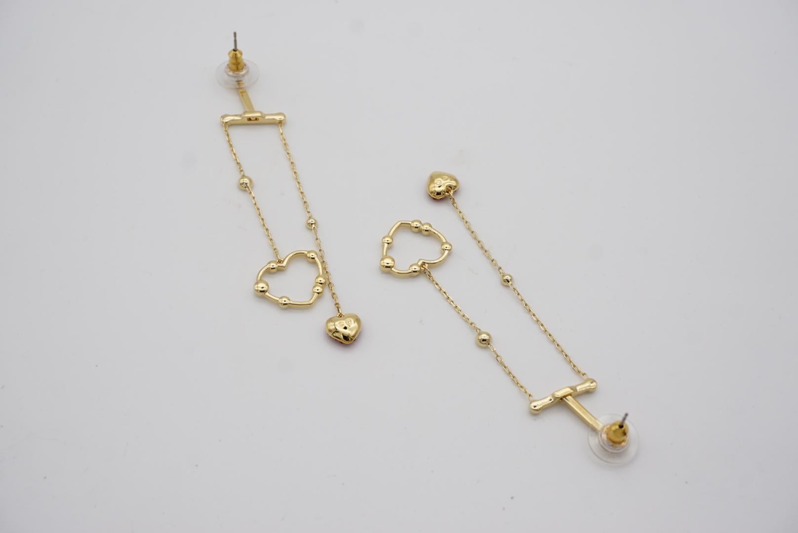 Swarovski OXO Red Heart Hove Chandelier Mobile Pierced Gold Drop Earrings, BNWT For Sale 4
