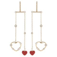 Swarovski OXO Red Heart Hove Chandelier Mobile Pierced Gold Drop Earrings, BNWT