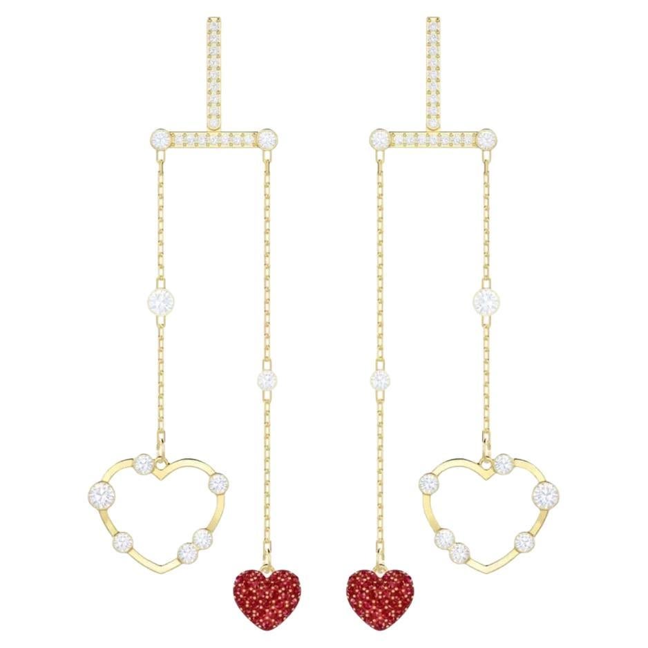 Swarovski OXO Red Heart Hove Chandelier Mobile Pierced Gold Drop Earrings, BNWT For Sale