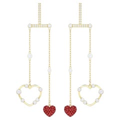 Swarovski OXO Red Heart Hove Chandelier Mobile Pierced Gold Drop Earrings, BNWT