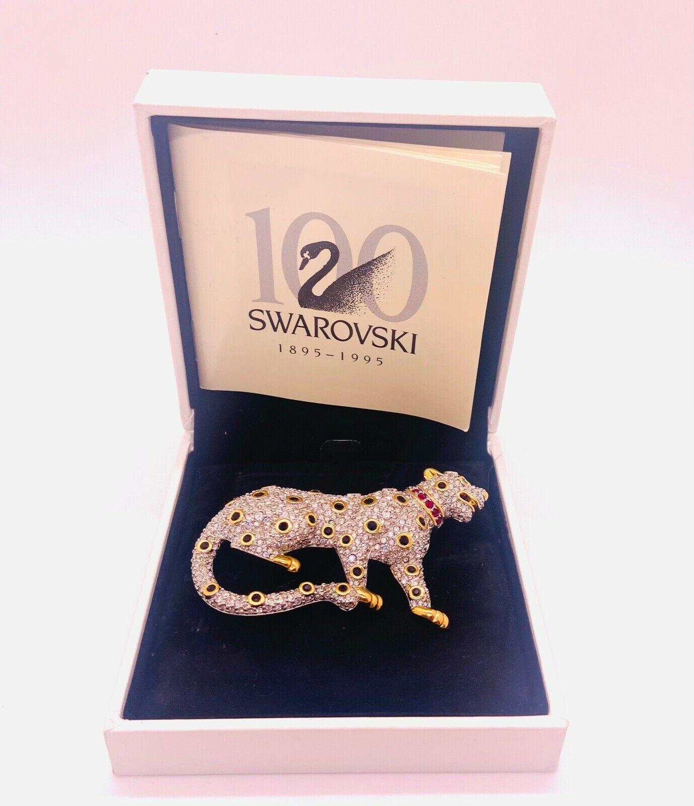 20th Century Swarovski Pave' Crystal Gold Leopard Brooch or Pin, Signed and Retired For Sale