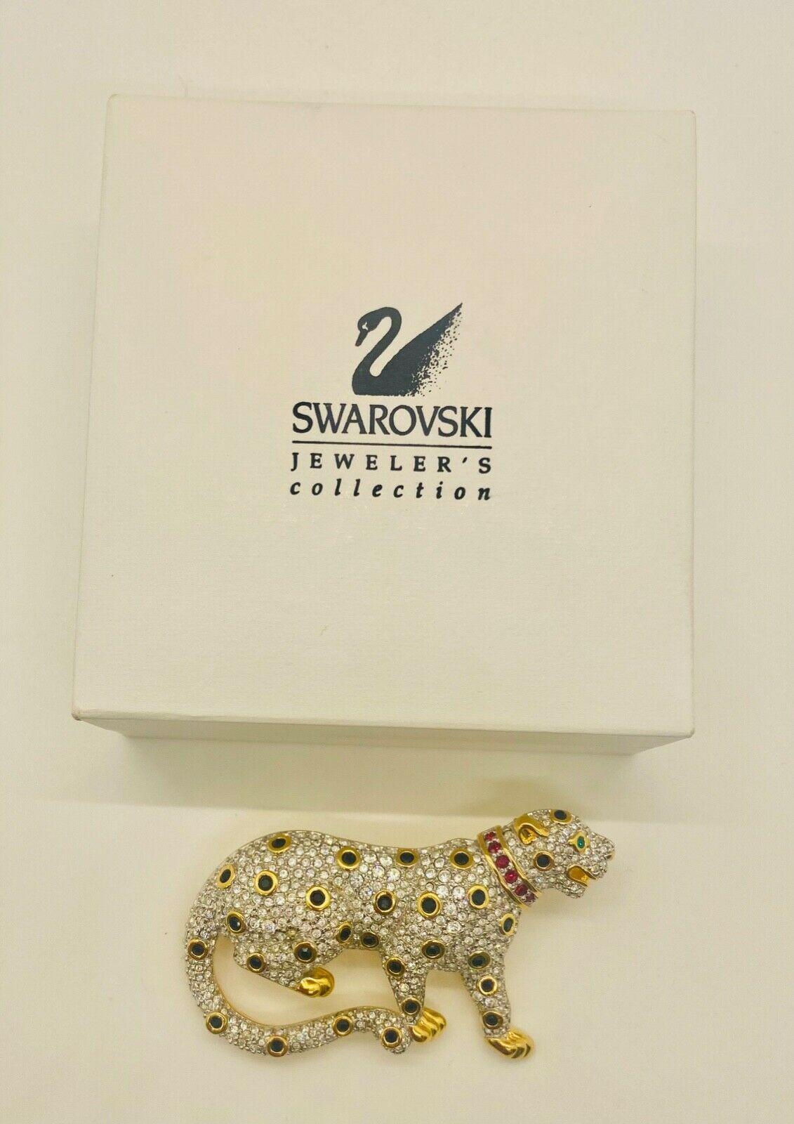 Swarovski Pave' Crystal Gold Leopard Brooch or Pin, Signed and Retired For Sale 1