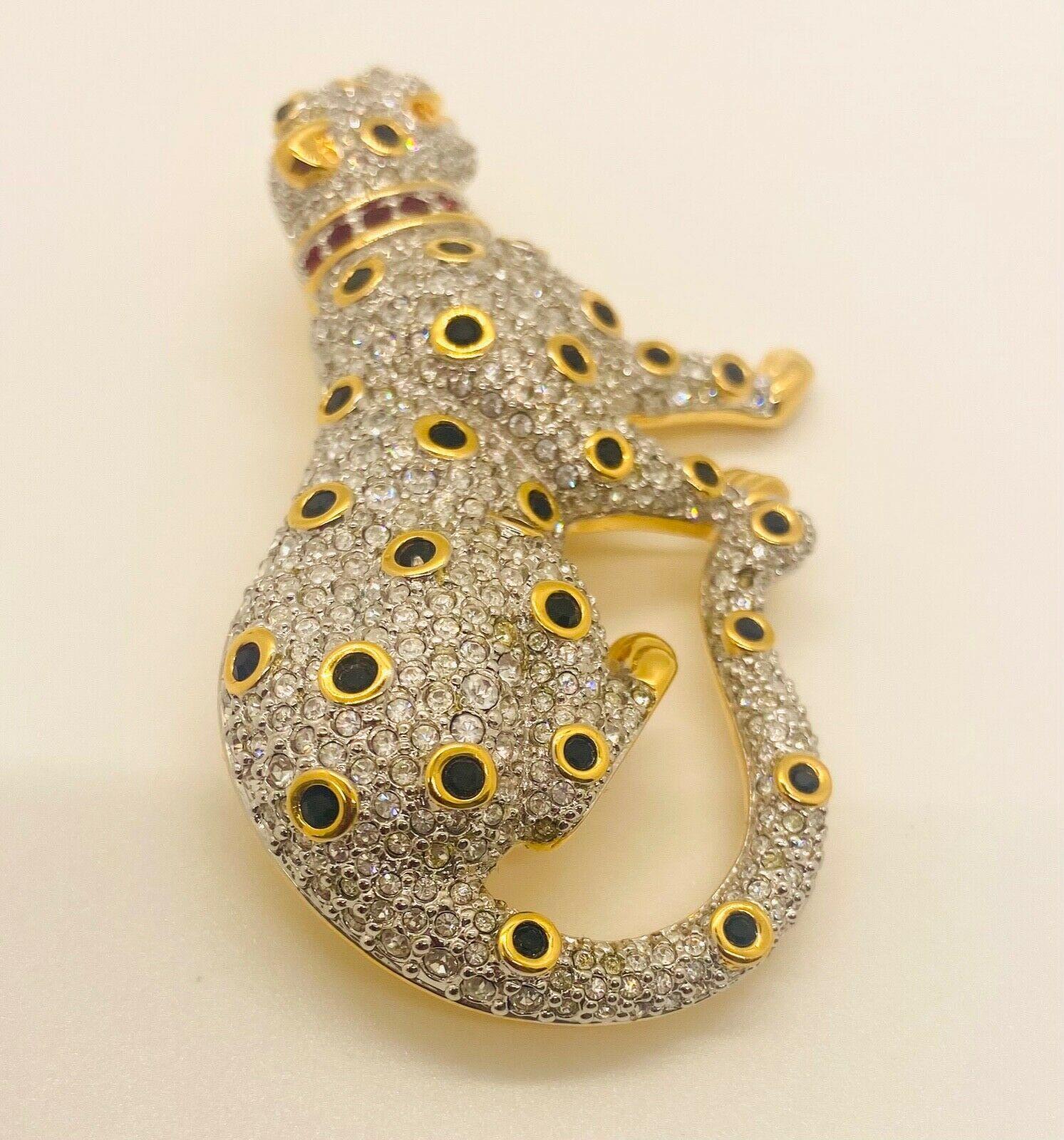 Swarovski Pave' Crystal Gold Leopard Brooch or Pin, Signed and Retired For Sale 2