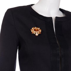 Swarovski Pearl Drop Faceted Amber Crystal Gold Plated Brooch w Swan Logo