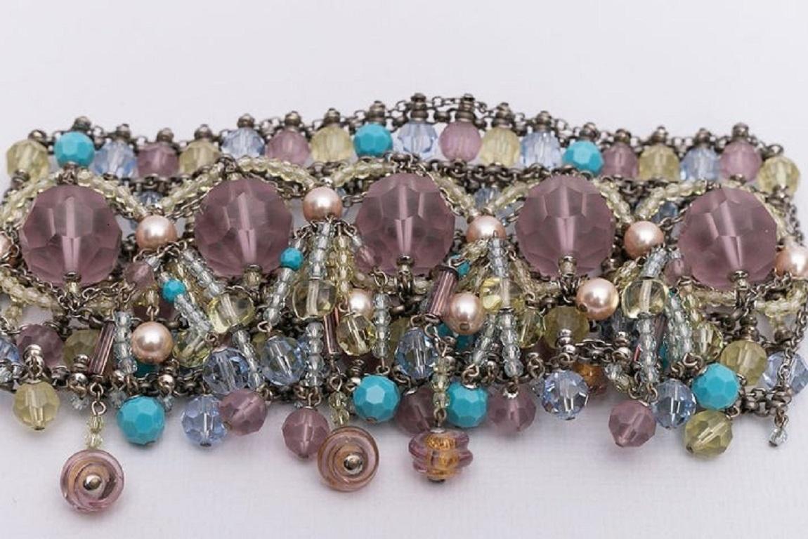 Swarovski Pearl Silvery Metal Bracelet In Excellent Condition For Sale In SAINT-OUEN-SUR-SEINE, FR