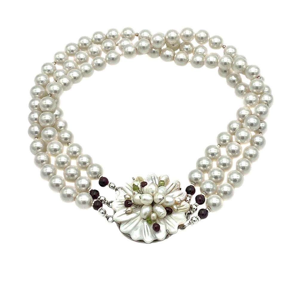 Regency Swarovski Pearl Triple-strand Choker Necklace For Sale