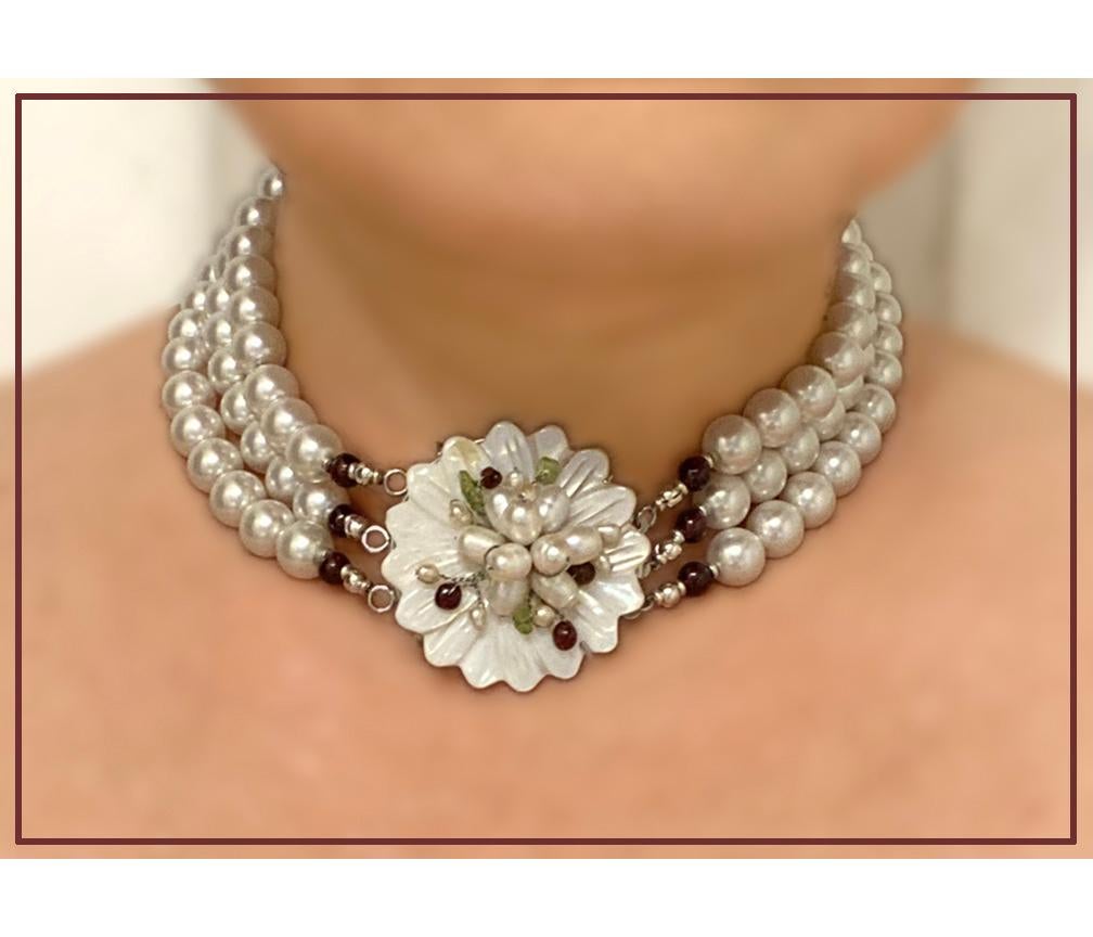 Regency Swarovski Pearl Triple-strand Choker Necklace For Sale