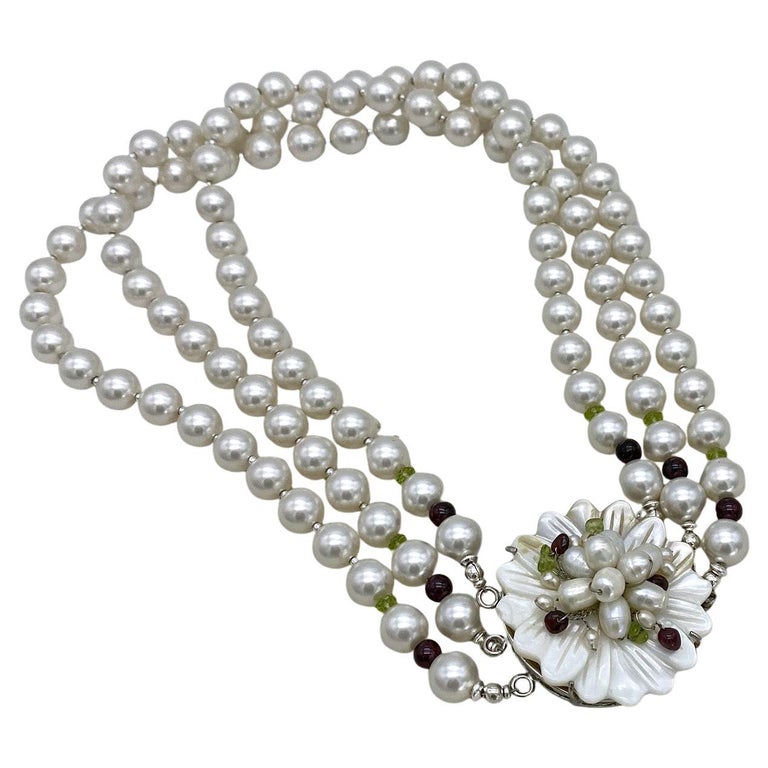Swarovski Pearl Triple-strand Necklace For Sale at 1stDibs