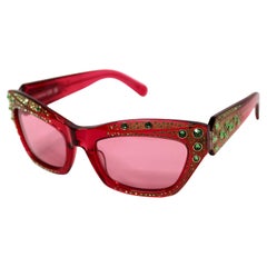 Swarovski Pink Cat Eye Sunglasses With Green Crystal Accents