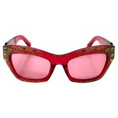 Swarovski Pink Cat Eye Sunglasses With Green Crystal Accents