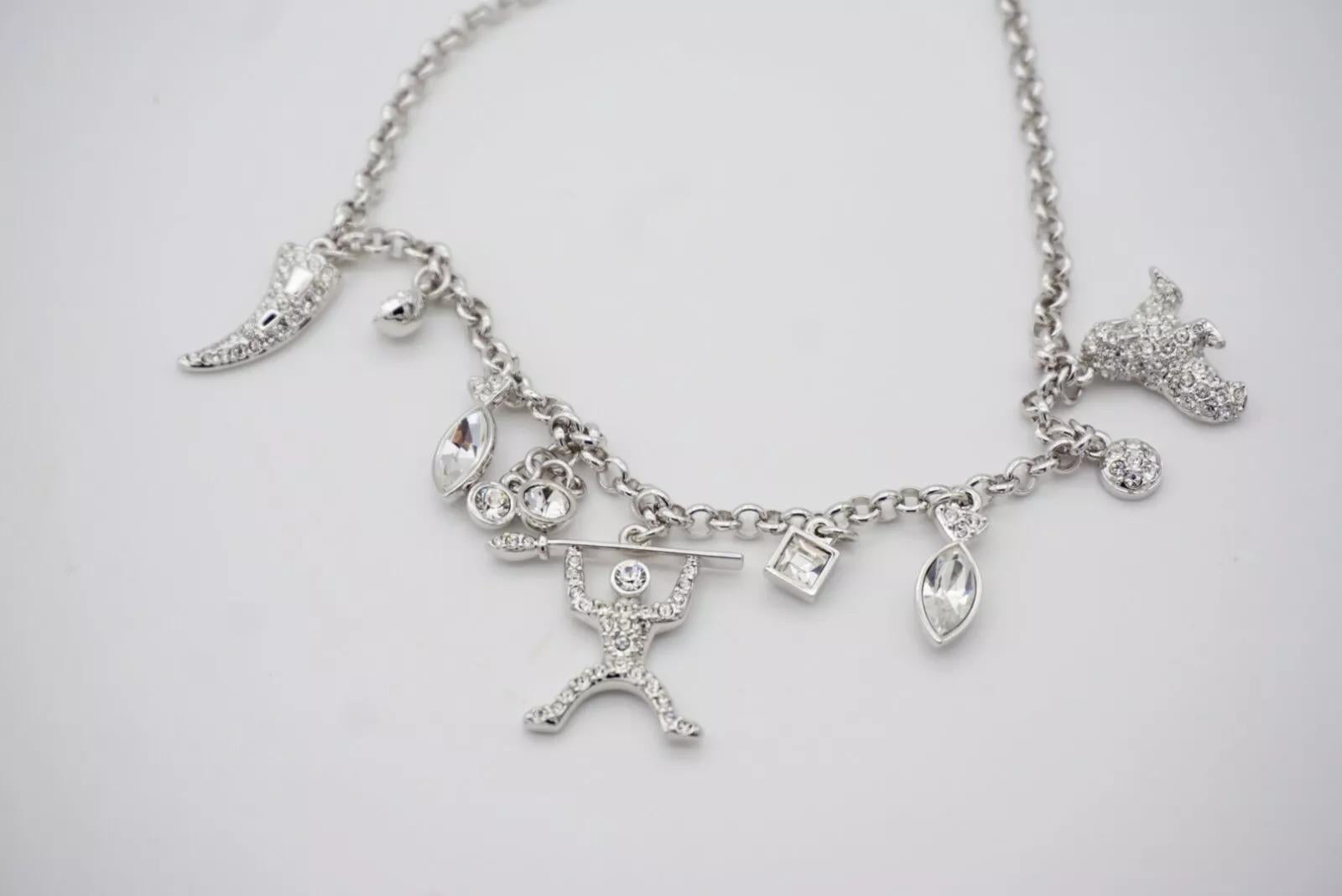 Swarovski Polar Bestiary Charms Bezel Crystals Dichiarazione Collana girocollo in argento in vendita 9