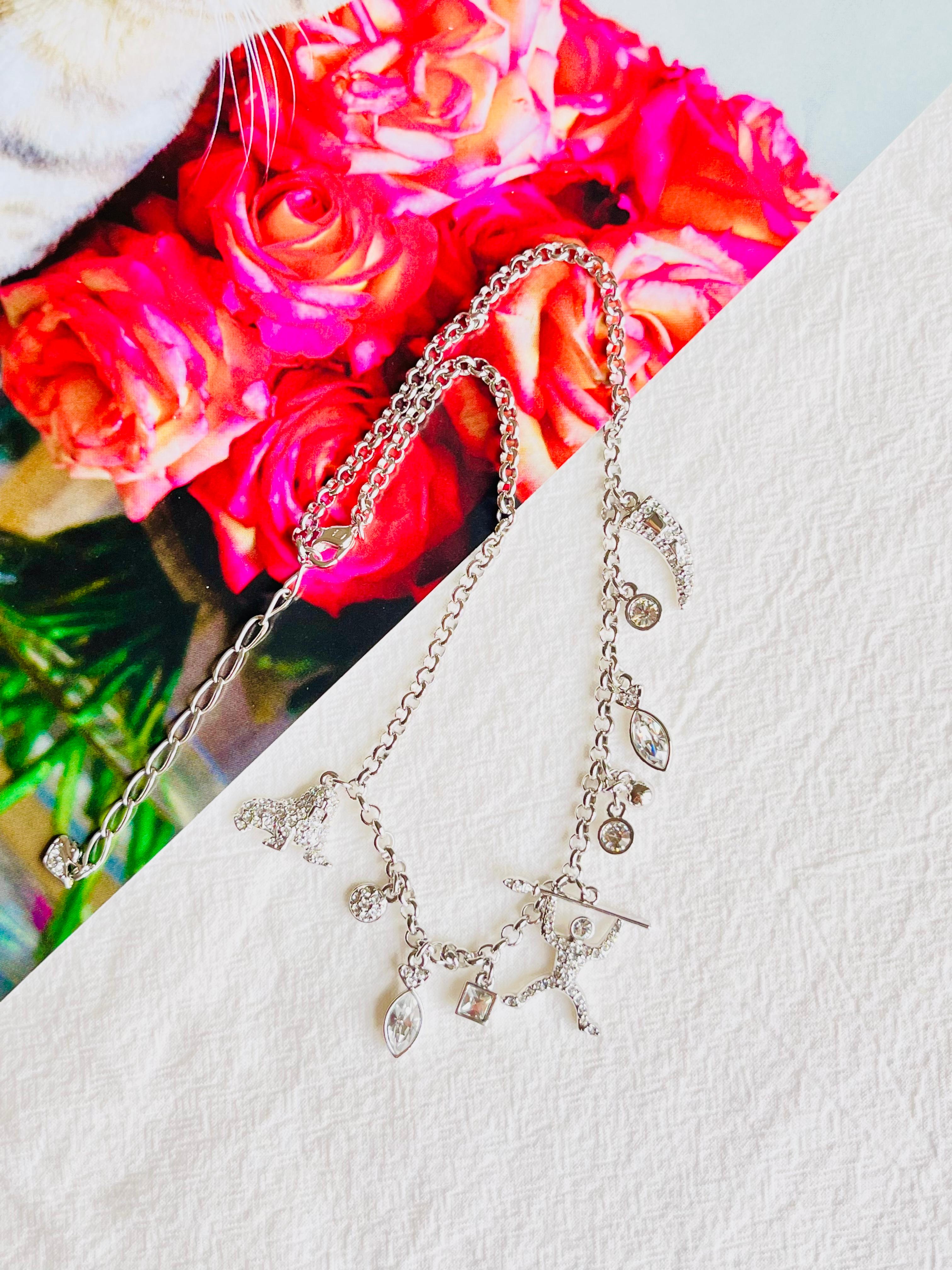 Art Déco Swarovski Polar Bestiary Charms Bezel Crystals Dichiarazione Collana girocollo in argento in vendita