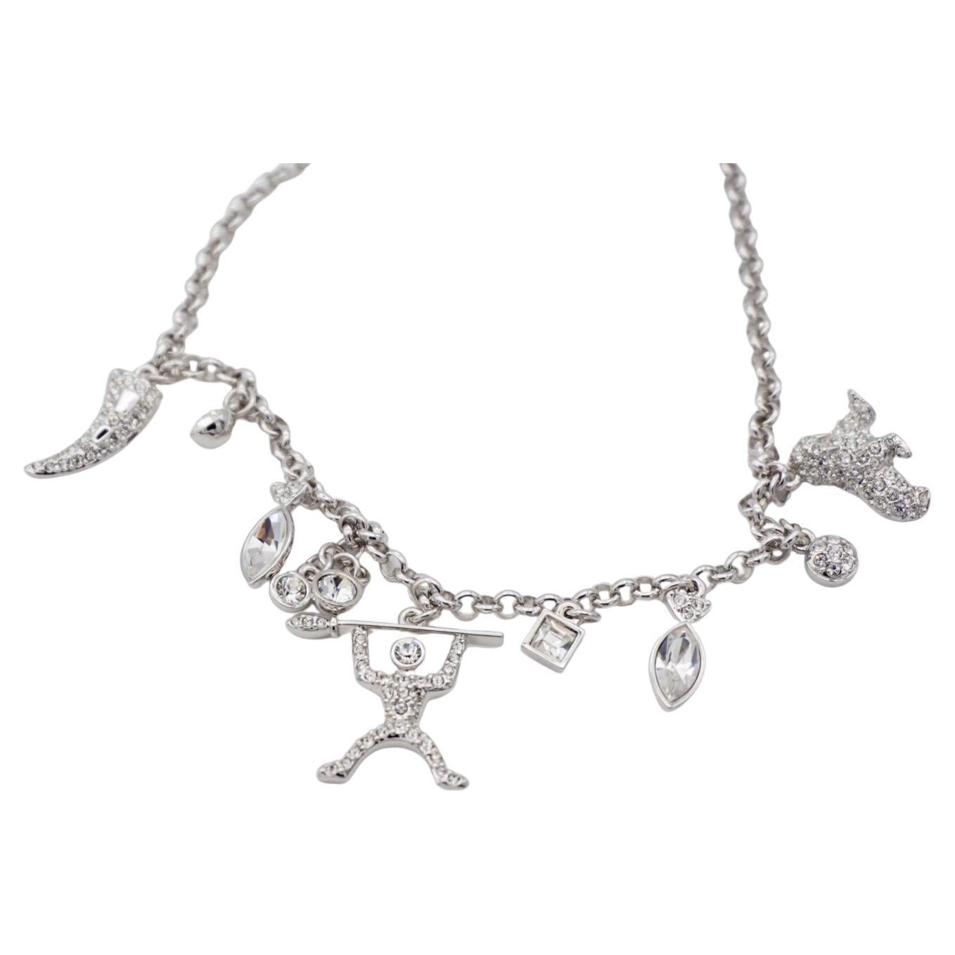 Swarovski Polar Bestiary Charms Bezel Crystals Statement Silver Choker Necklace For Sale