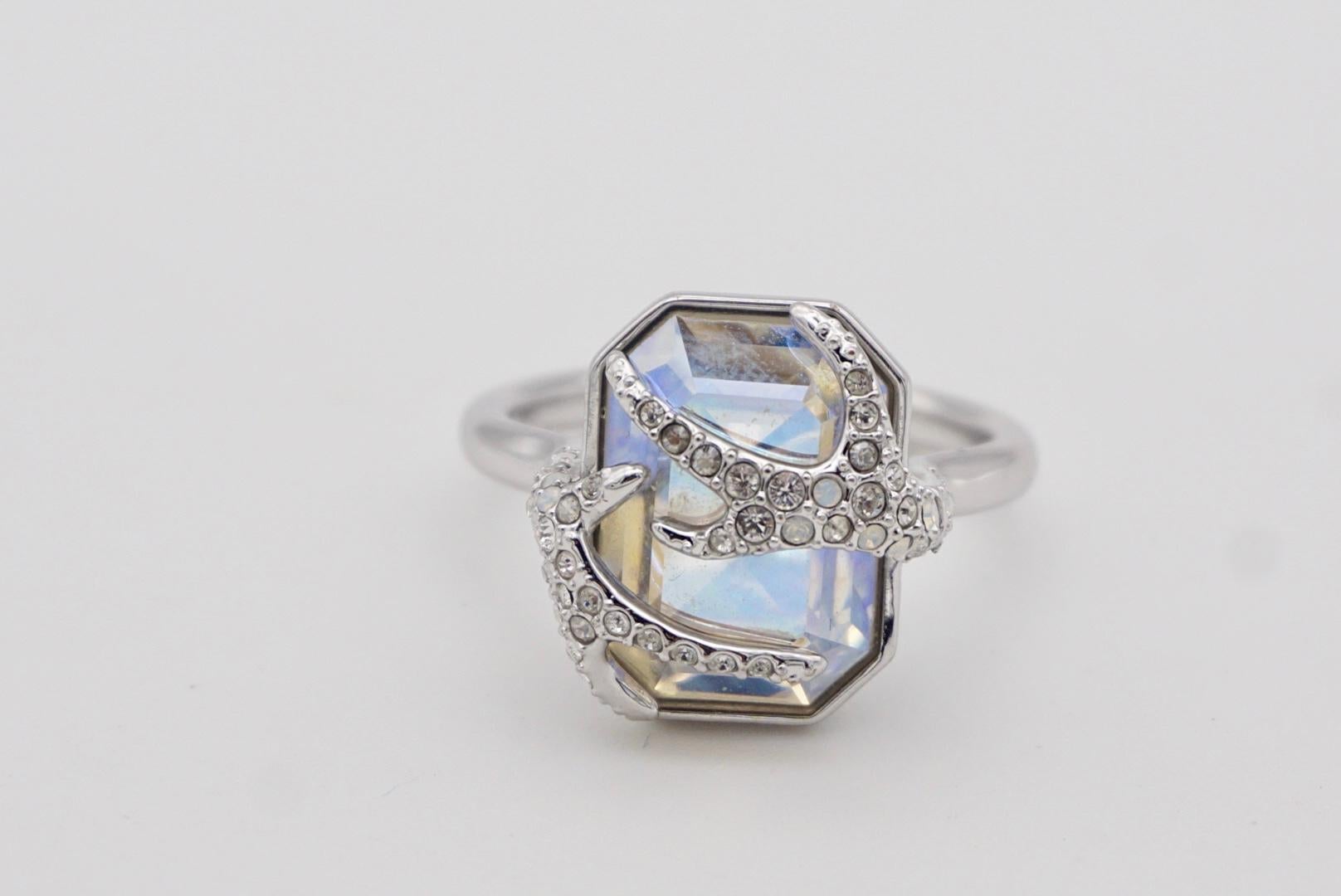 SWAROVSKI Polar Bestiary Nordic Crystals Octagon Halo Cocktail Ring, 58 P / Q In Excellent Condition In Wokingham, England