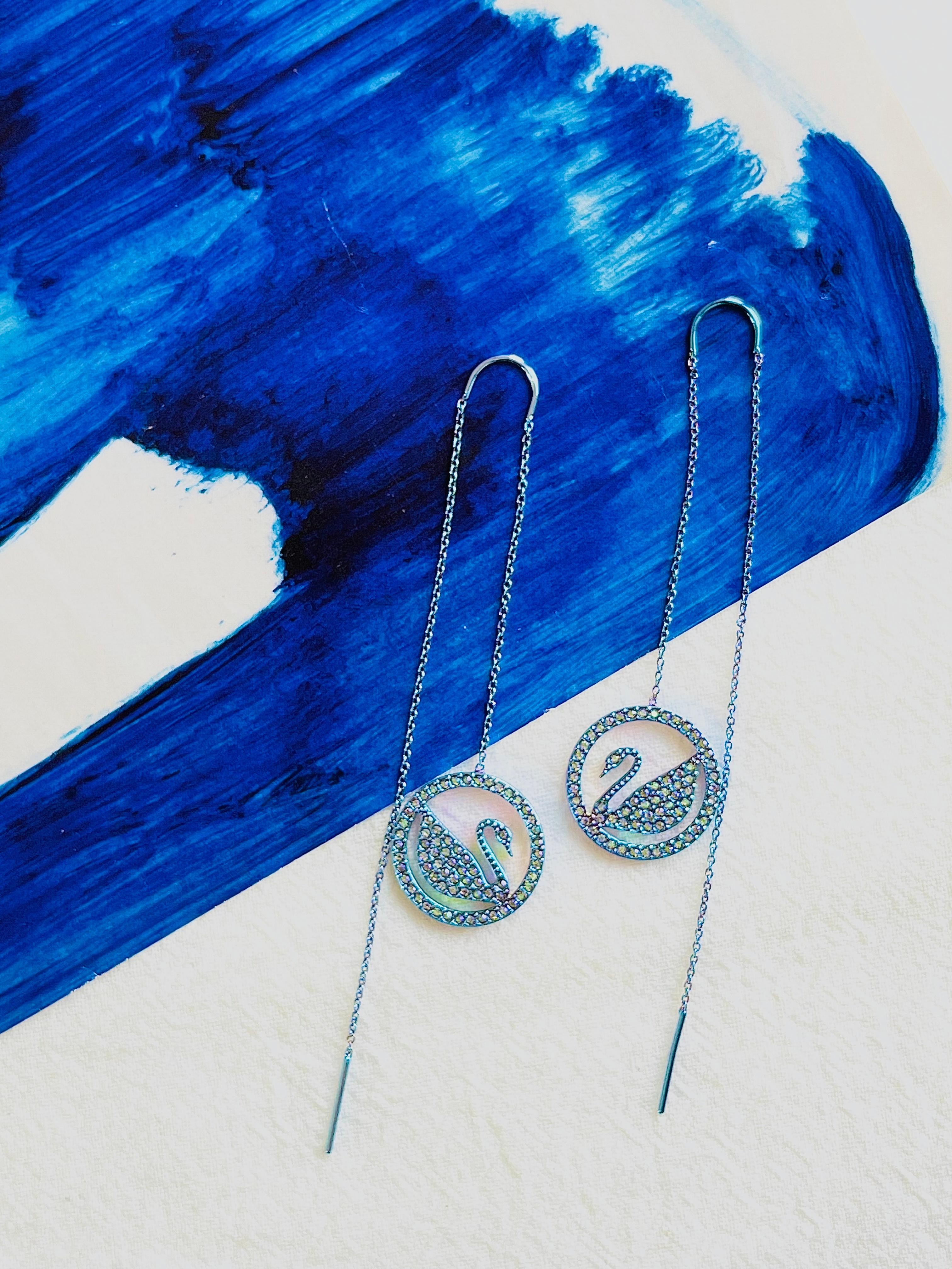 Swarovski Pop Swan Round Crystals Purple Lilac PVD Coating Pierced Earrings In New Condition In Wokingham, England