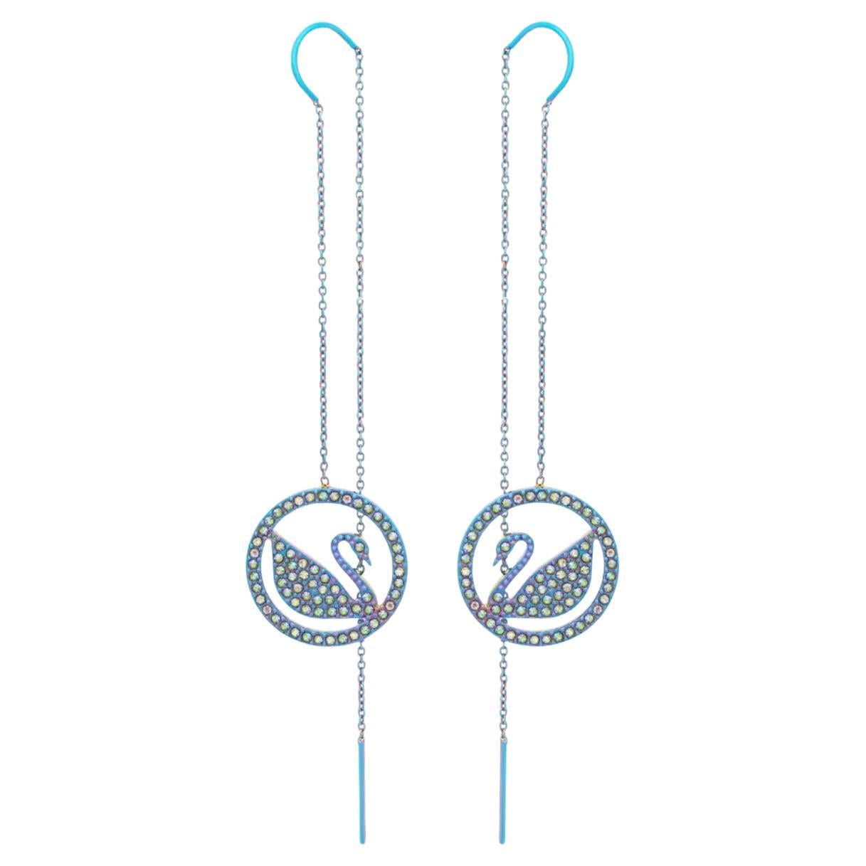 Swarovski Pop Swan Round Crystals Purple Lilac PVD Coating Pierced Earrings