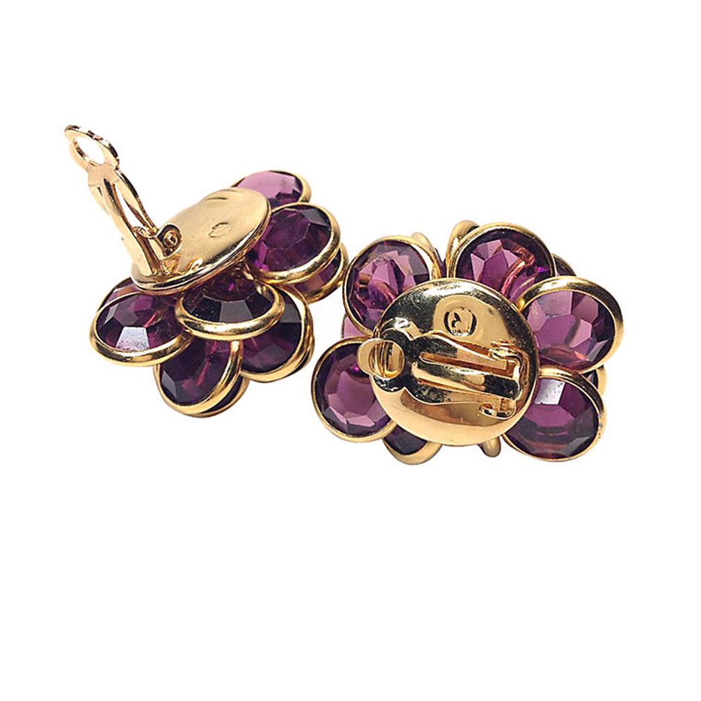 Regency Swarovski Purple Crystal Cluster Earrings For Sale