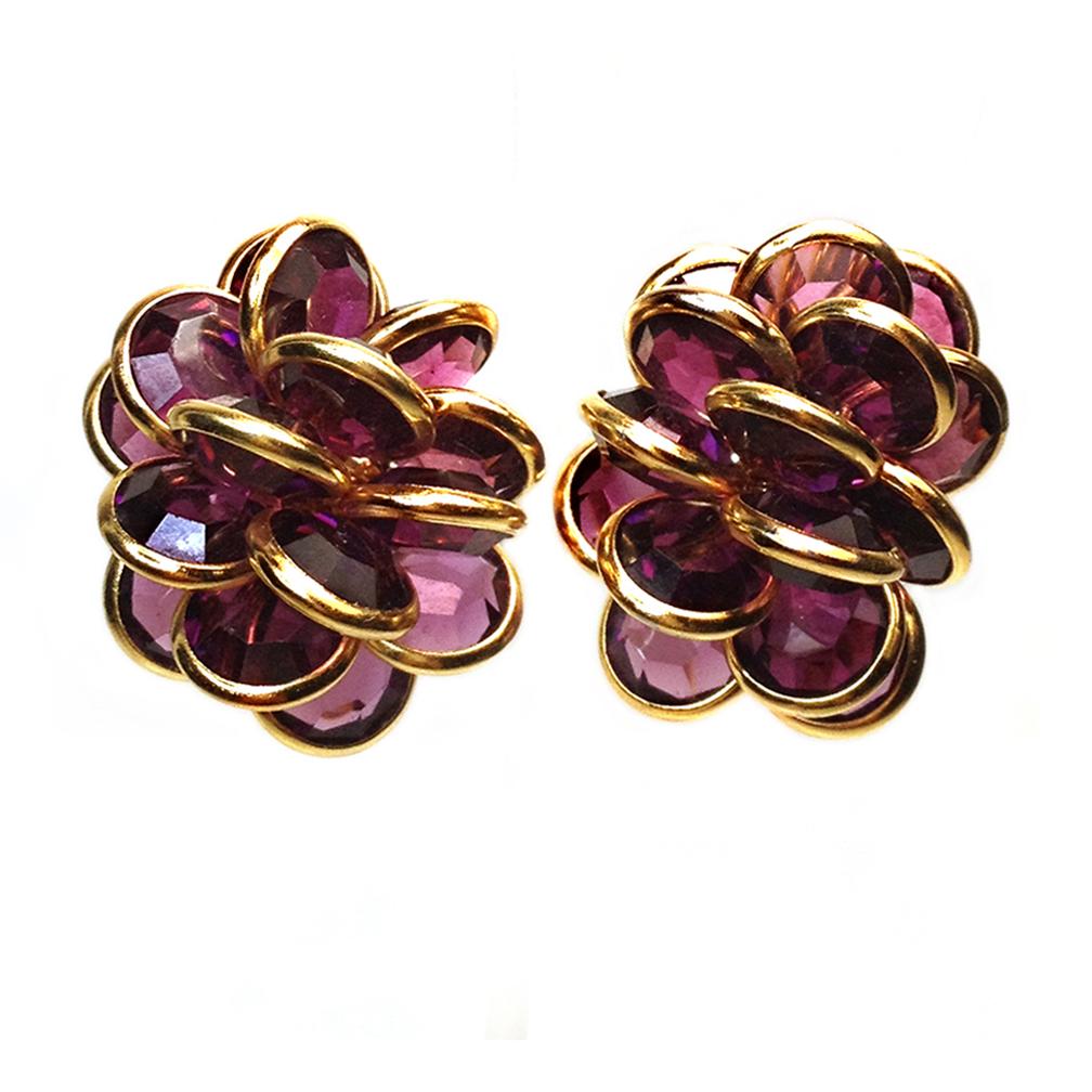 Round Cut Swarovski Purple Crystal Cluster Earrings For Sale