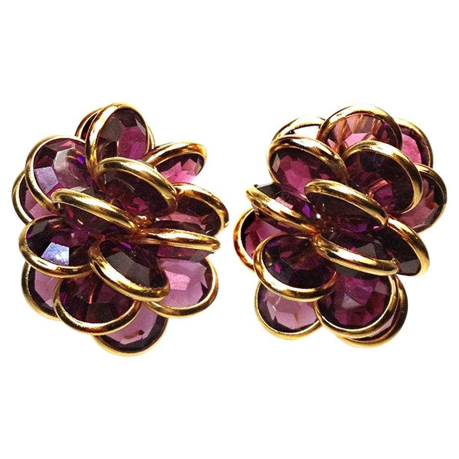 Swarovski Purple Crystal Cluster Earrings For Sale
