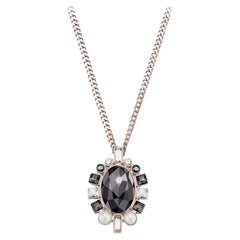 Swarovski Rare Large Black White Oval Crystals Pearls Pendant Rose Gold Necklace
