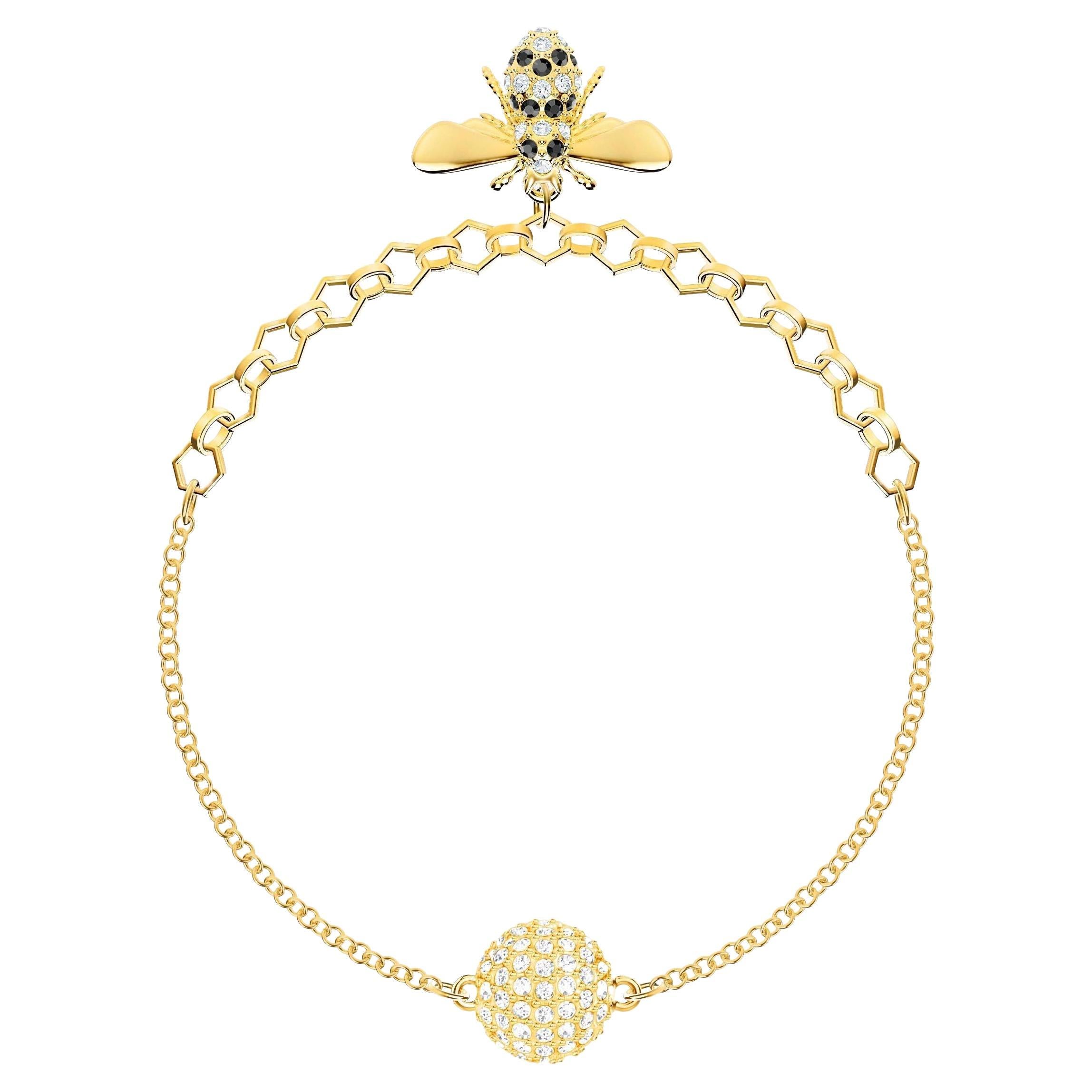 Swarovski Remix Collection Vivid Bee Pendant Charm Strand Gold Bracelet, Size L