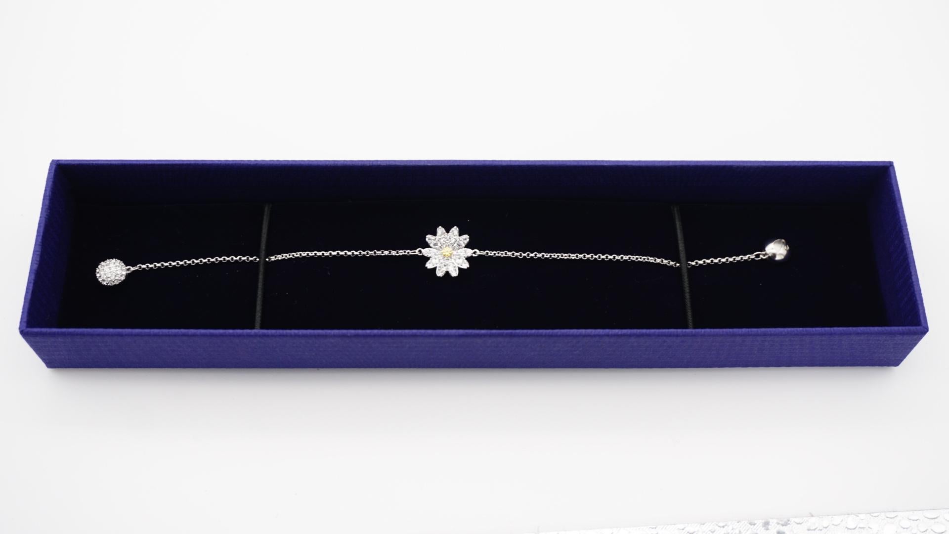 Swarovski Remix Flower Daisy Yellow Crystals Strand White Rhodium Bracelet For Sale 2