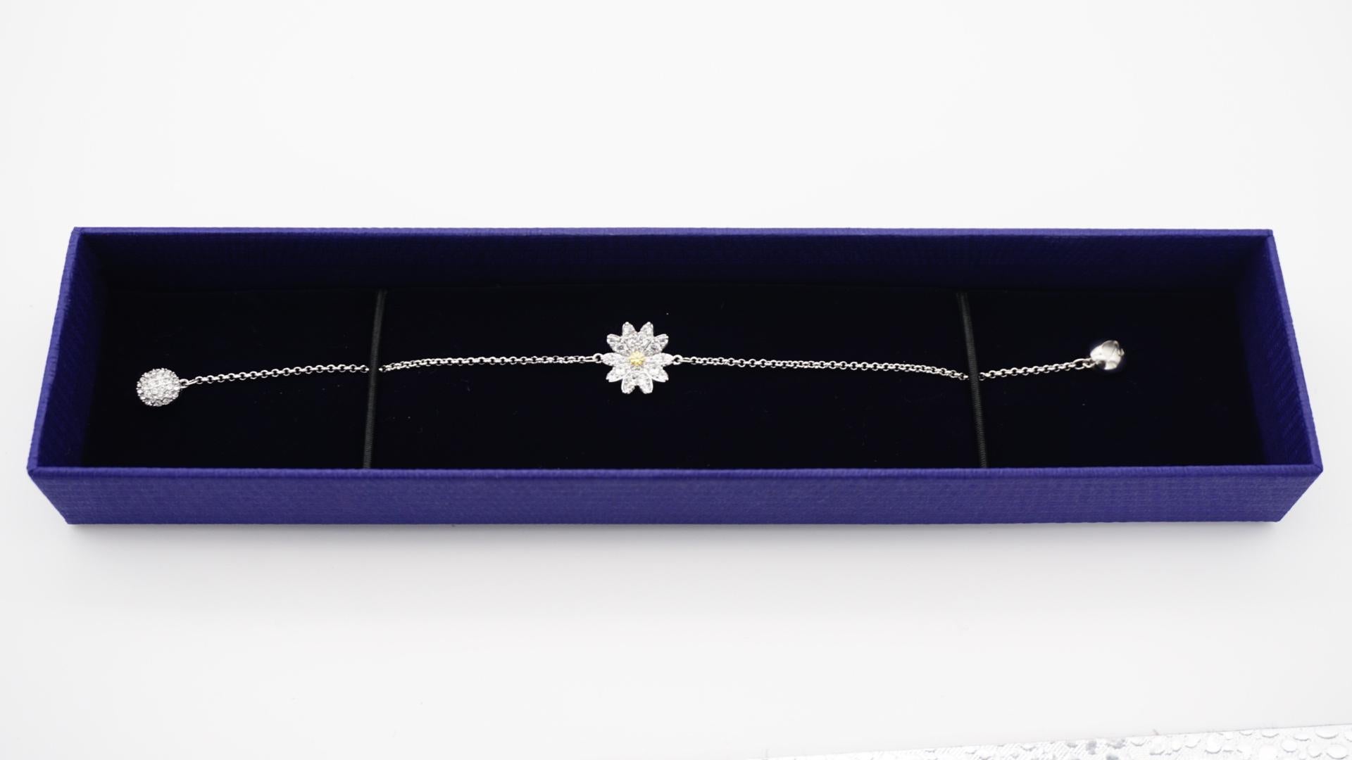 Swarovski Remix Flower Daisy Yellow Crystals Strand White Rhodium Bracelet 6
