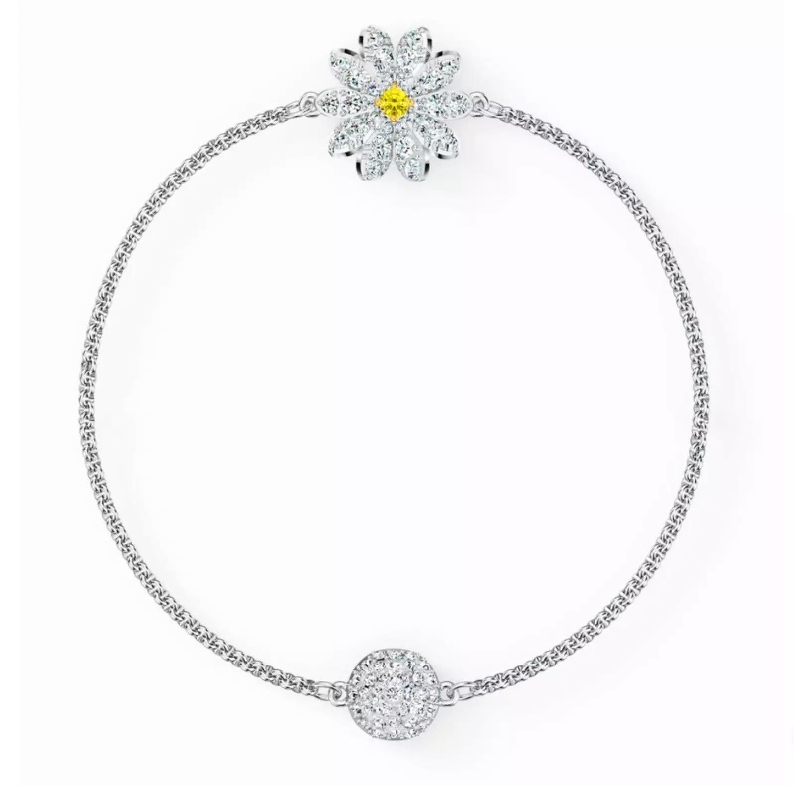 Swarovski Remix Flower Daisy Yellow Crystals Strand White Rhodium Bracelet 10