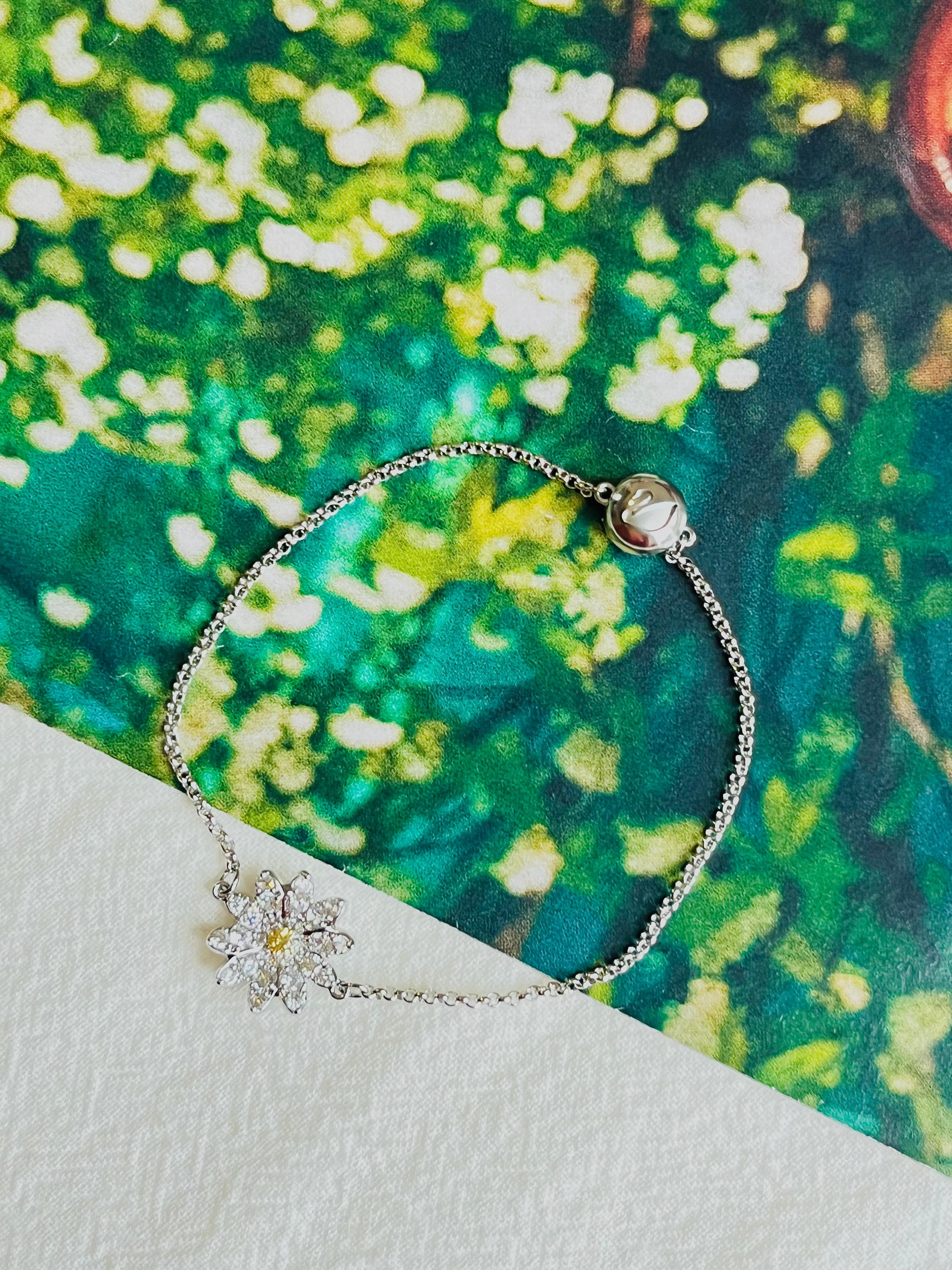 Women's or Men's Swarovski Remix Flower Daisy Yellow Crystals Strand White Rhodium Bracelet
