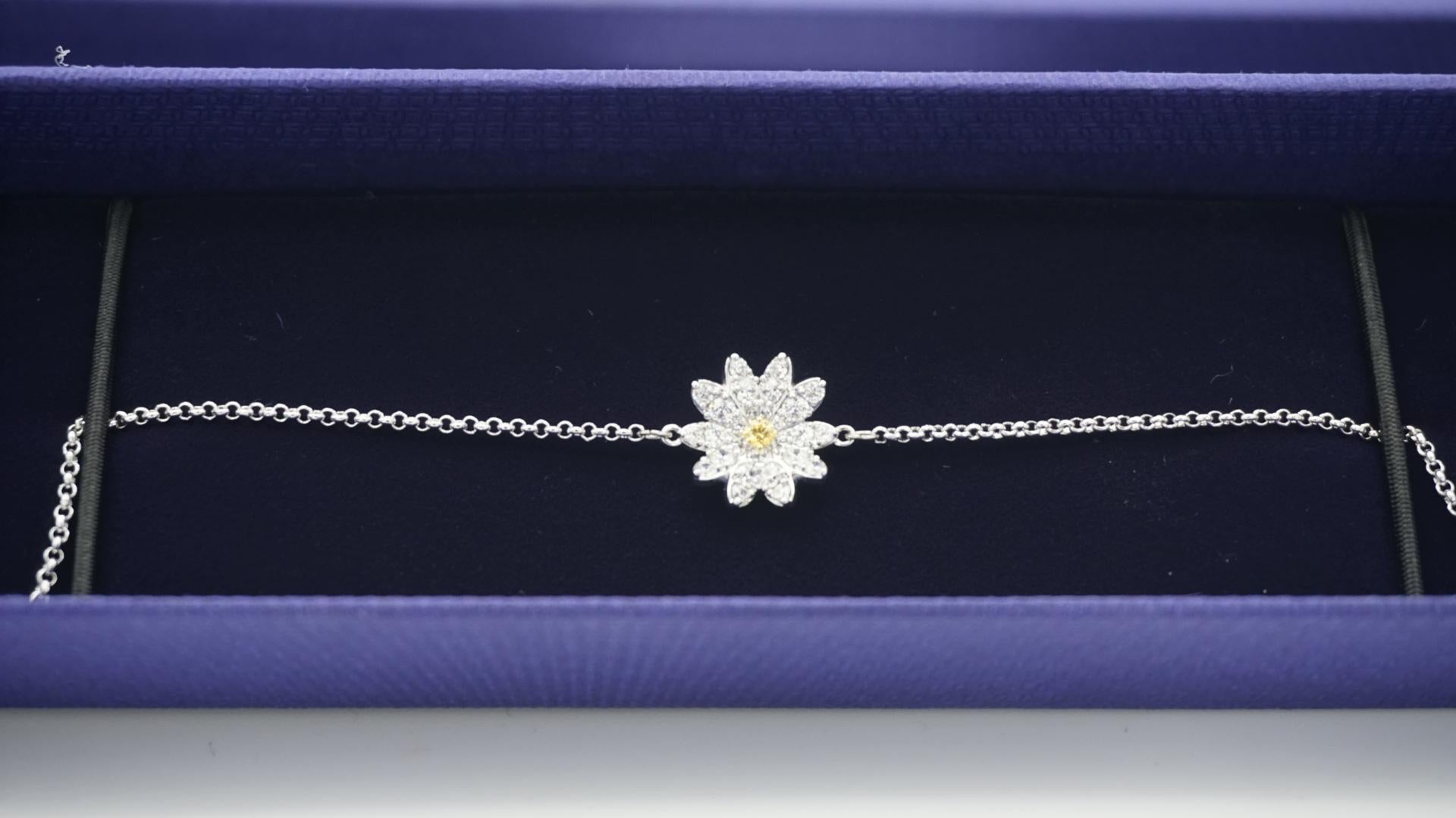 Women's or Men's Swarovski Remix Flower Daisy Yellow Crystals Strand White Rhodium Bracelet For Sale