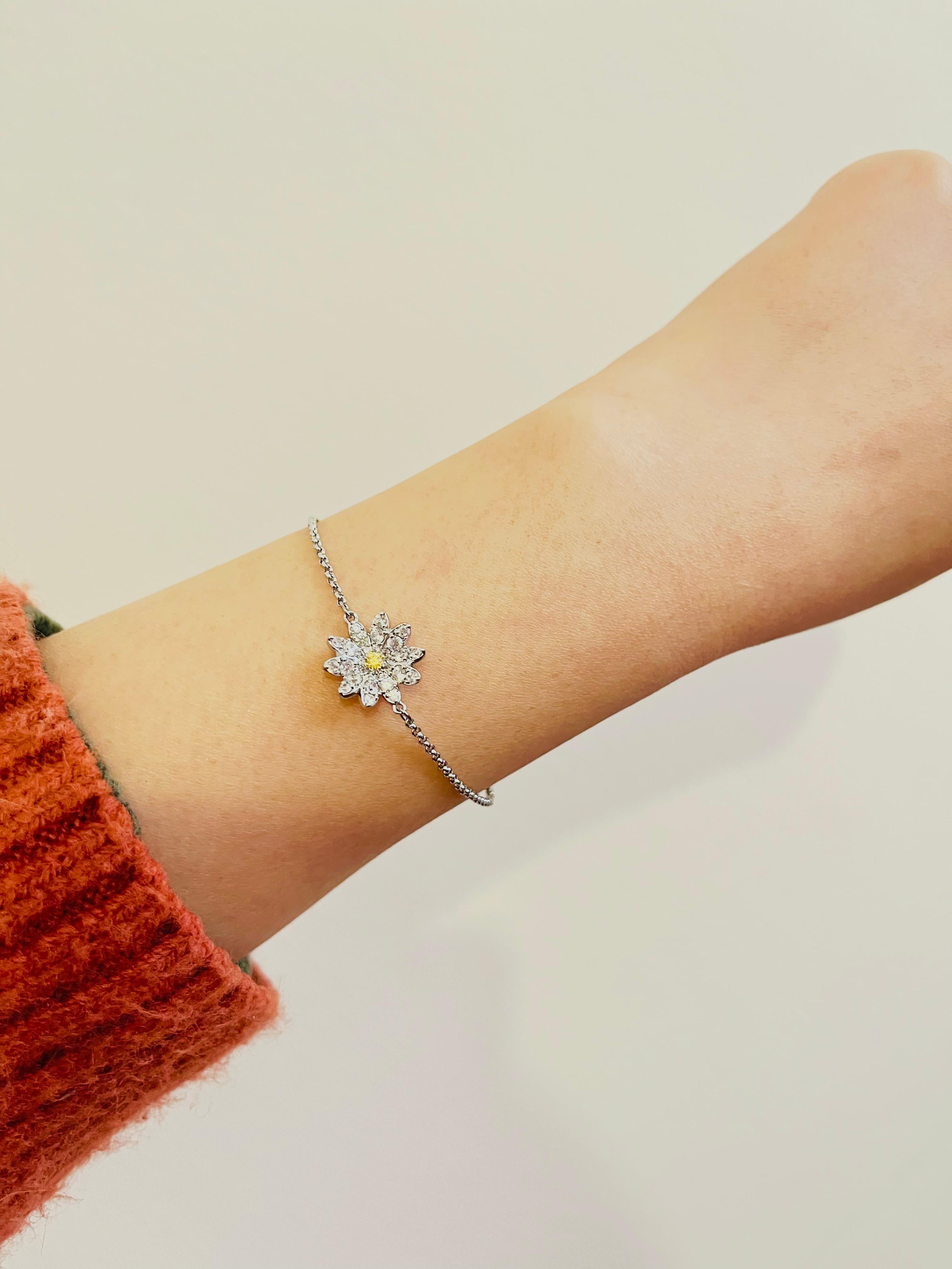 Swarovski Remix Flower Daisy Yellow Crystals Strand White Rhodium Bracelet 3