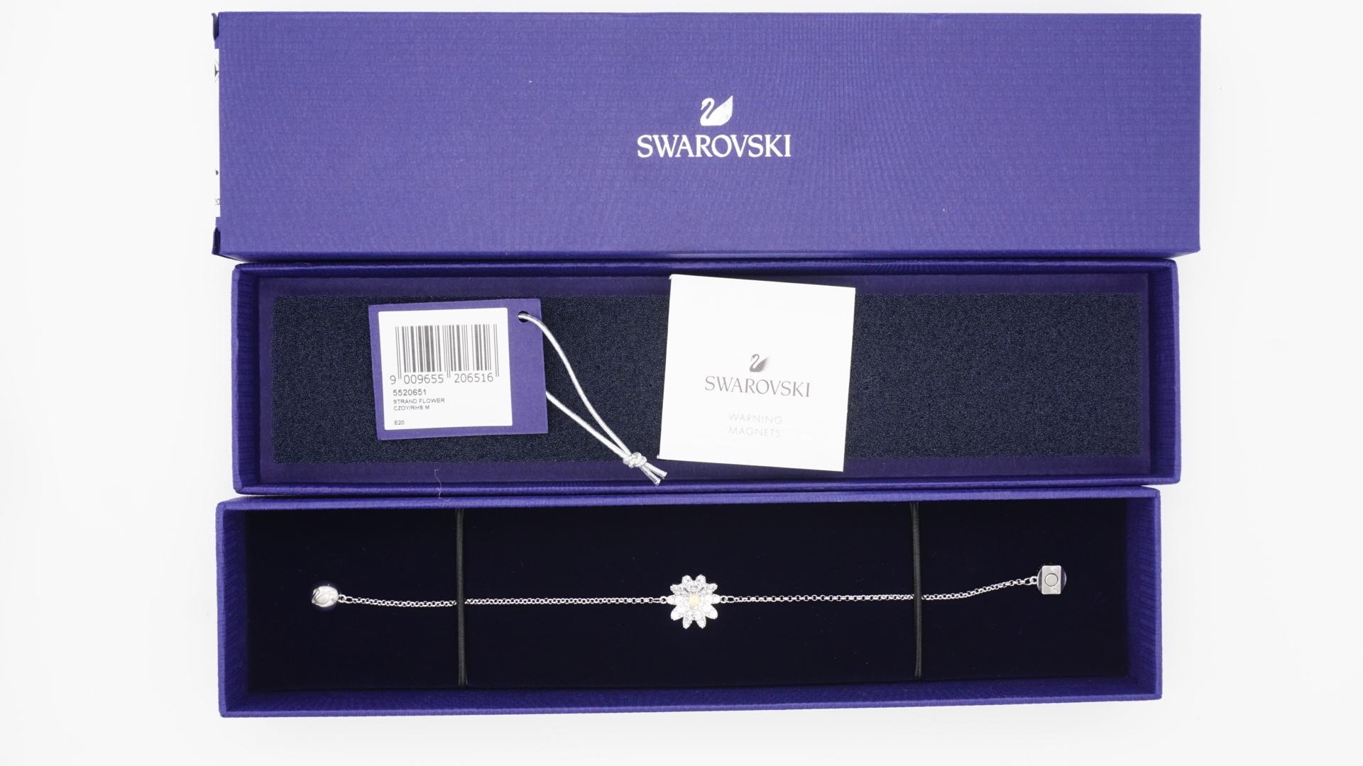 Swarovski Remix Flower Daisy Yellow Crystals Strand White Rhodium Bracelet For Sale 1
