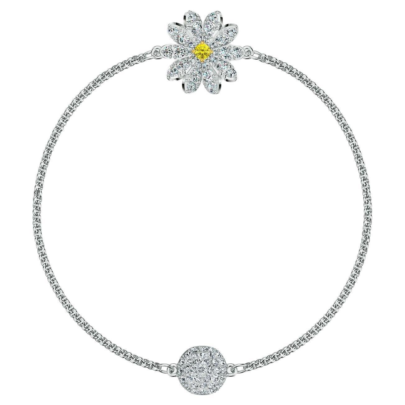 Swarovski Remix Flower Daisy Yellow Crystals Strand White Rhodium Bracelet For Sale