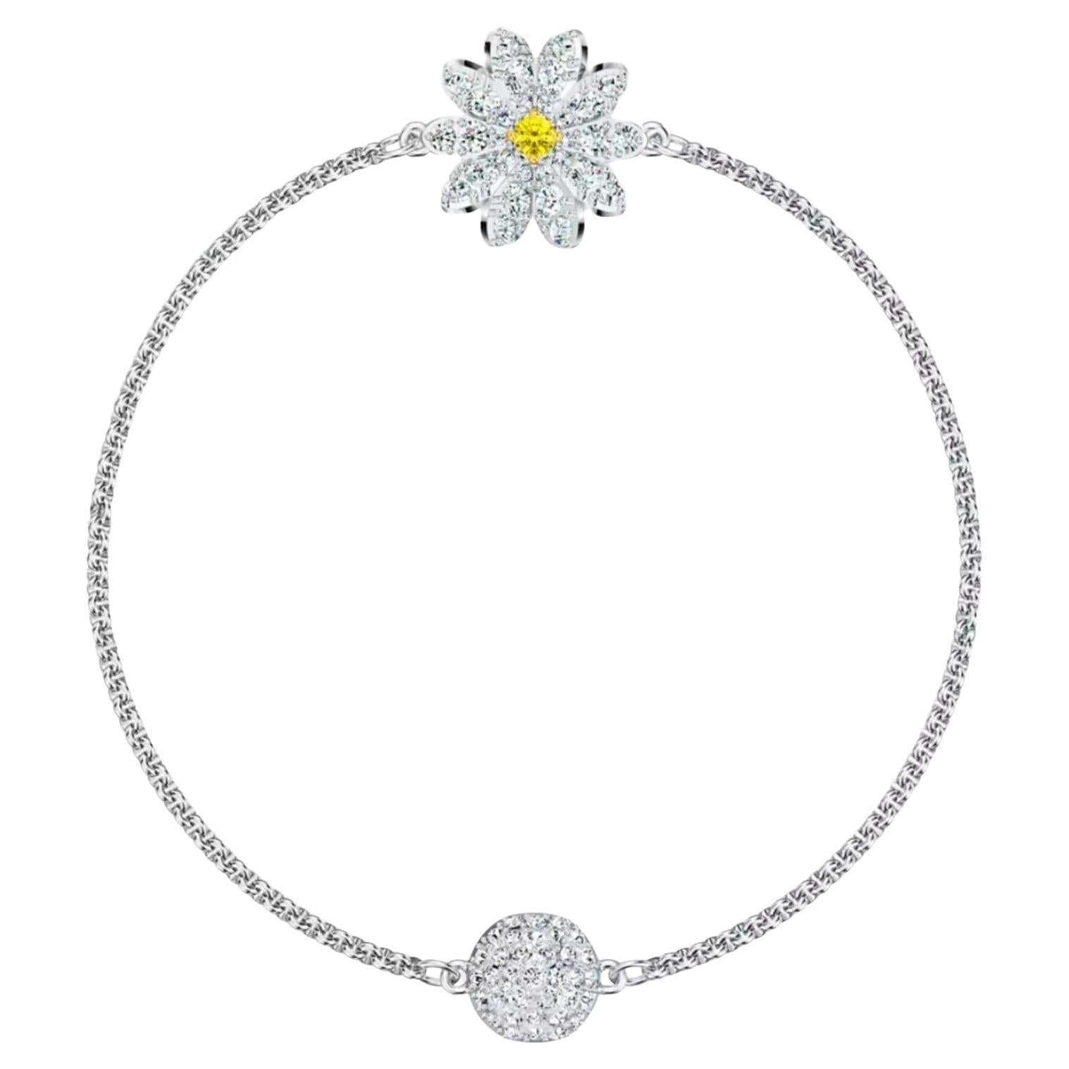 Swarovski Remix Flower Daisy Yellow Crystals Strand White Rhodium Bracelet For Sale