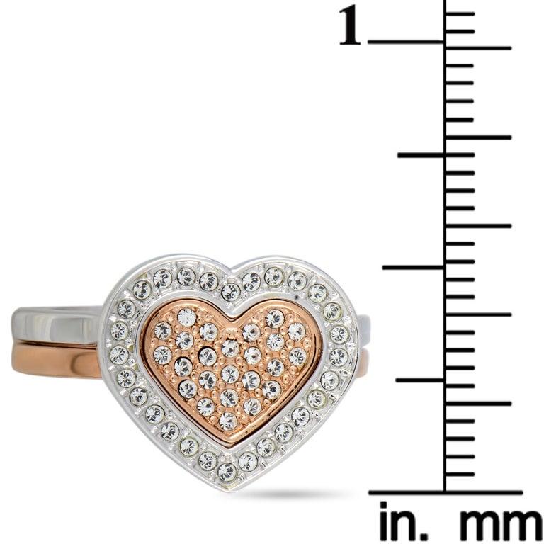 Swarovski Rhodium-Plated Crystal Pave Heart Two Ring Set In New Condition In Southhampton, PA