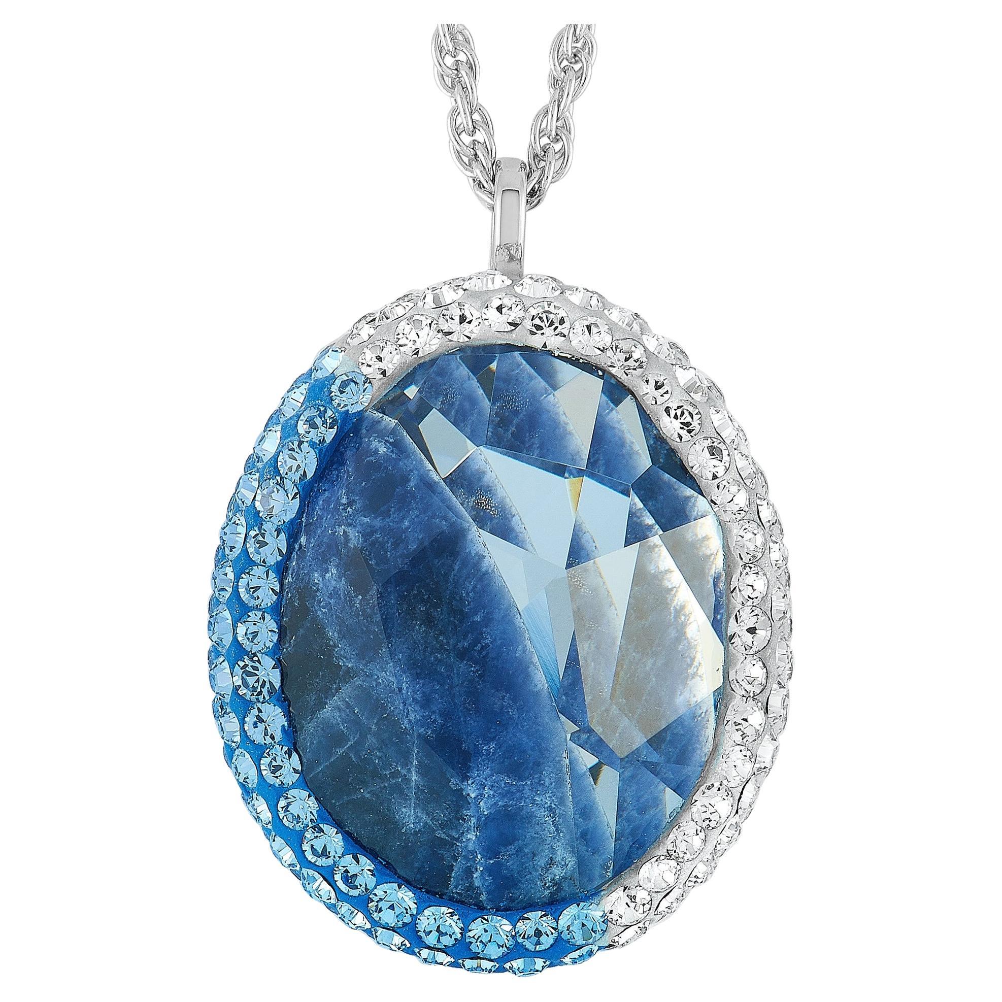 Swarovski Rhodium-Plated Stainless Steel Blue & Clear Crystals Pendant Necklace For Sale