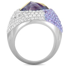 Swarovski Rhodium-Plated Stainless Steel Purple and Clear Crystal Ring