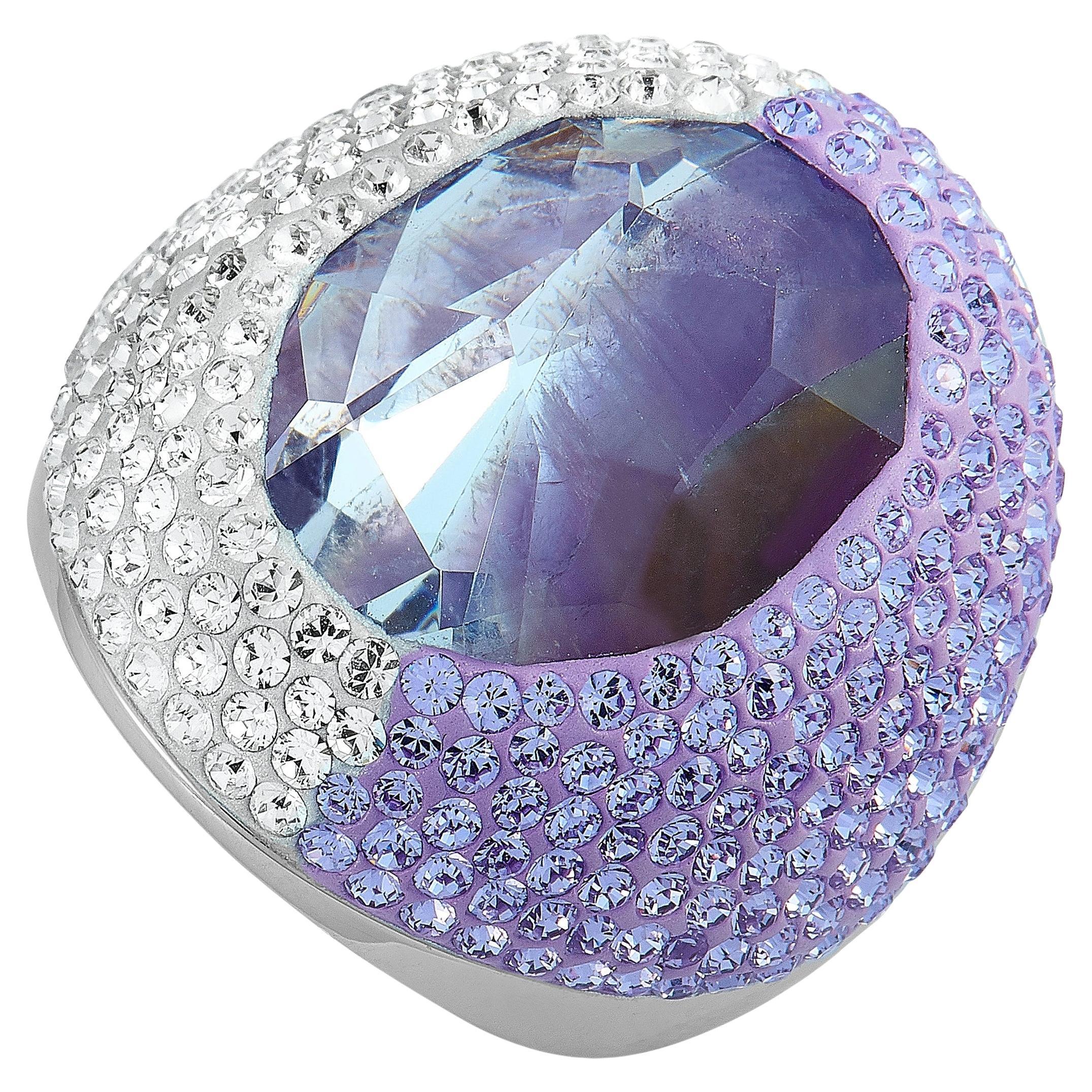 Swarovski Rhodium-Plated Stainless Steel Purple and Clear Crystal Ring