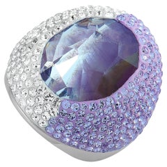 Swarovski Rhodium-Plated Stainless Steel Purple and Clear Crystal Ring