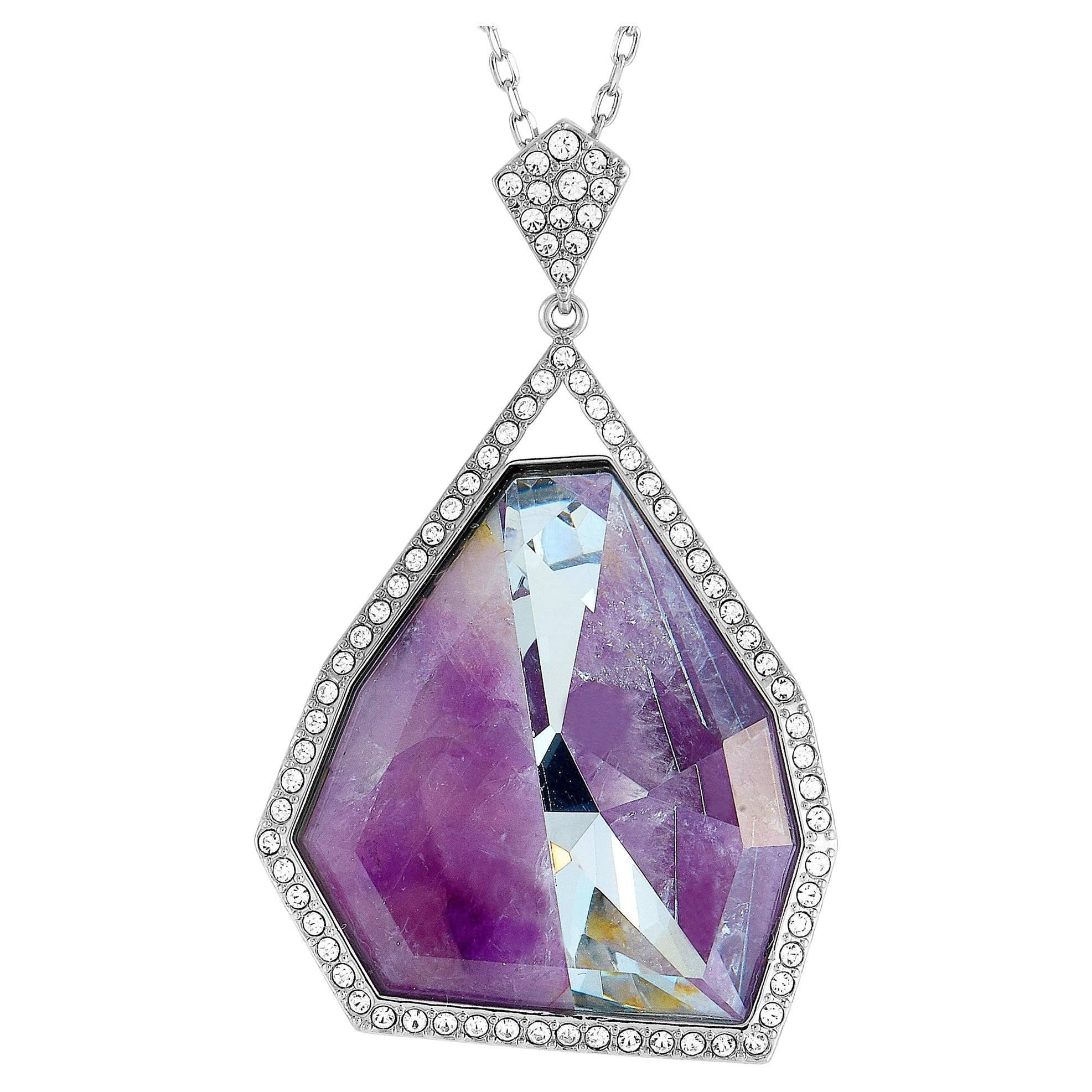 Swarovski Rhodium-Plated Stainless Steel Purple & Clear Crystal Pendant Necklace