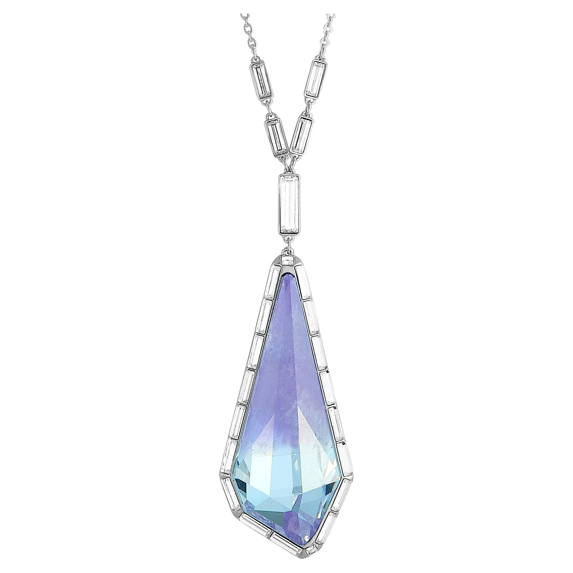 Swarovski Rhodium-Plated Stainless Steel Purple & Clear Crystal Pendant Necklace