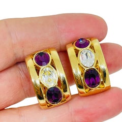SWAROVSKI SAL orecchini a clip firmati vintage placcati in oro e con cristalli di ametista