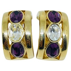 SWAROVSKI SAL orecchini a clip firmati vintage placcati in oro e con cristalli di ametista